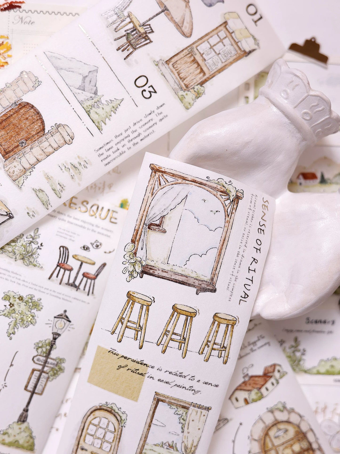 XiaoBaiJia Salt Series【Plain and Delicate】Pre-cut Orginal Design Washi/Pet Tape Light Retro Stickers