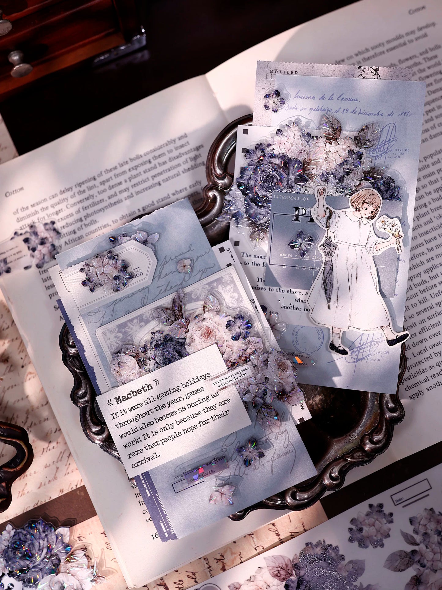 XiaoBaiJia【Cloud Ink Flower Cluster】Pre-cut Floral Orginal Design Washi Pet Tape Light Retro Stickers