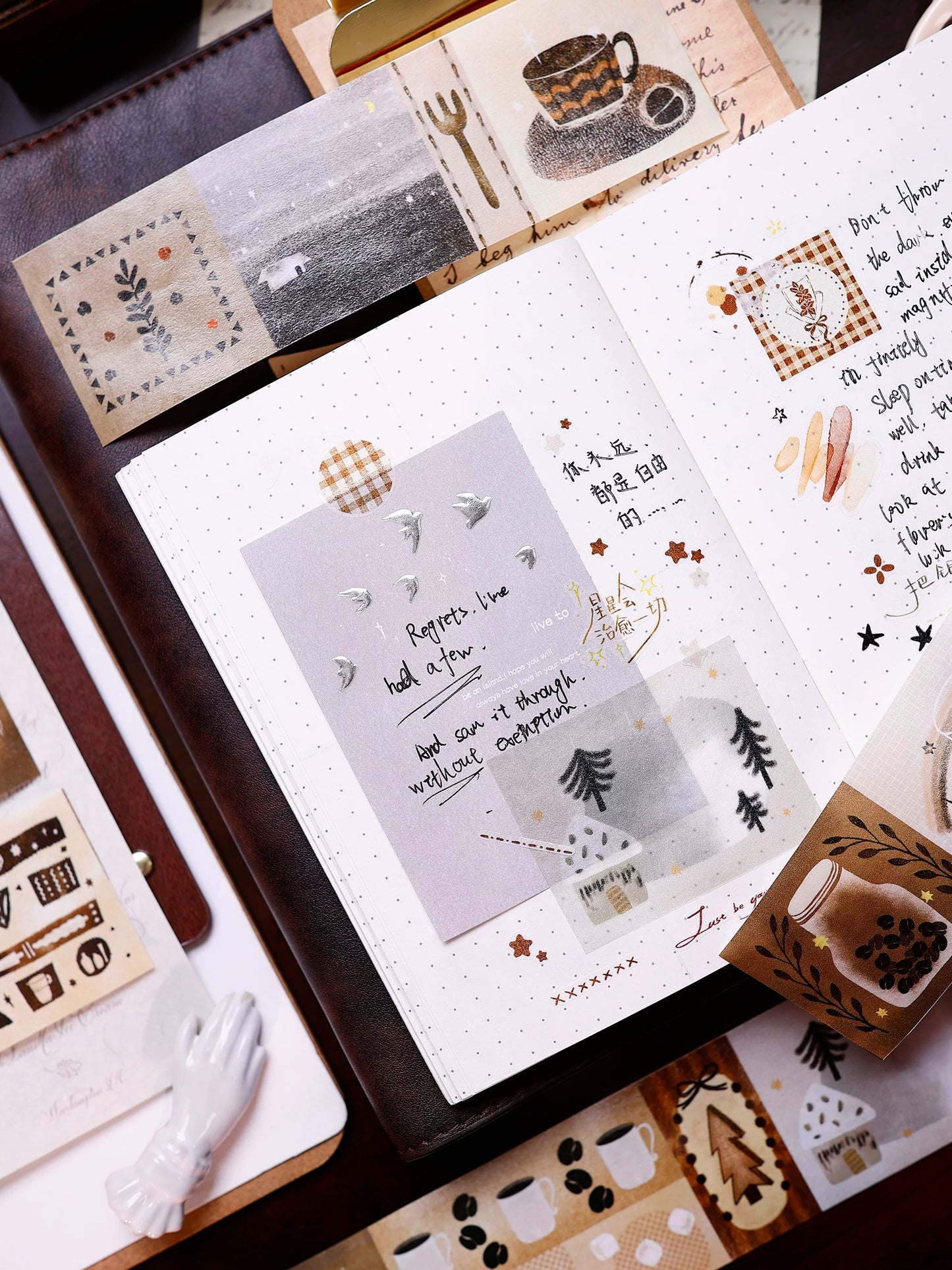 XiaoBaiJia Salt Series【Caffeine-Related Code Words】Pre-cut Orginal Design Vintage Coffee Washi/Pet Tape Light Retro Stickers