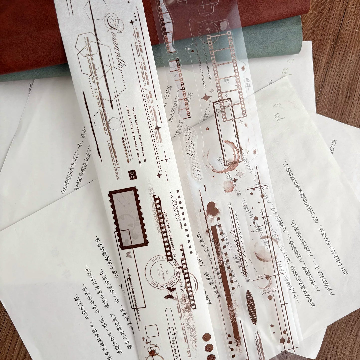 ZiYuanSu【Old Imprint】Background Line Grid Text Pre-cut Washi/PET Tape