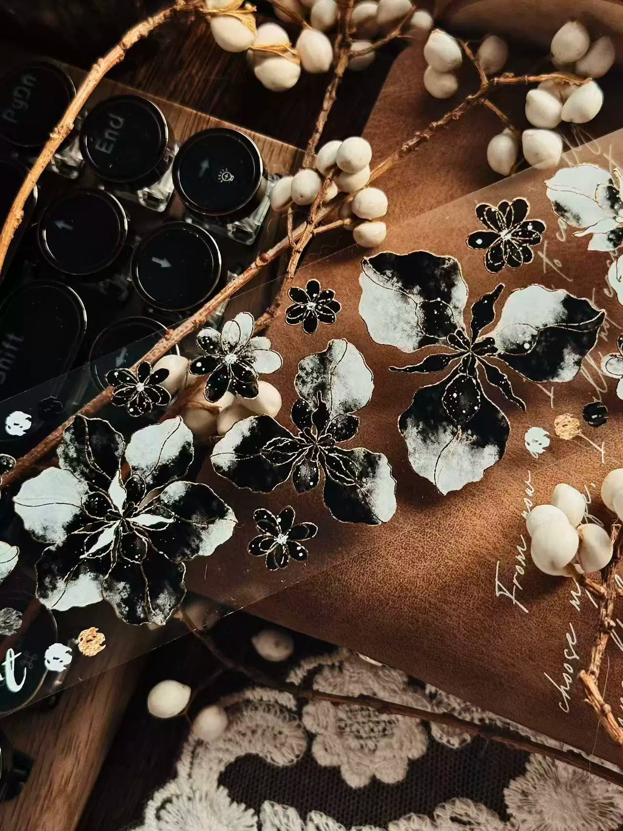 Linlanxi Vol13【Dark Kite Flowers Gradually】Original Design Retro Exquisite Vintage Decorative Washi/Pet Tape