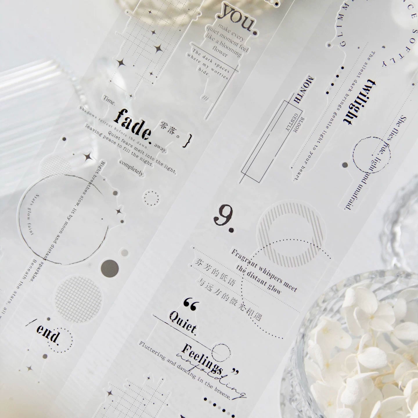 TianCheng-Vol8【Star Chronicle】English Text Washi PET Tape,for Scrapbook Supplies,Scrapbook Tape Stickers,Junk Journal Supplies
