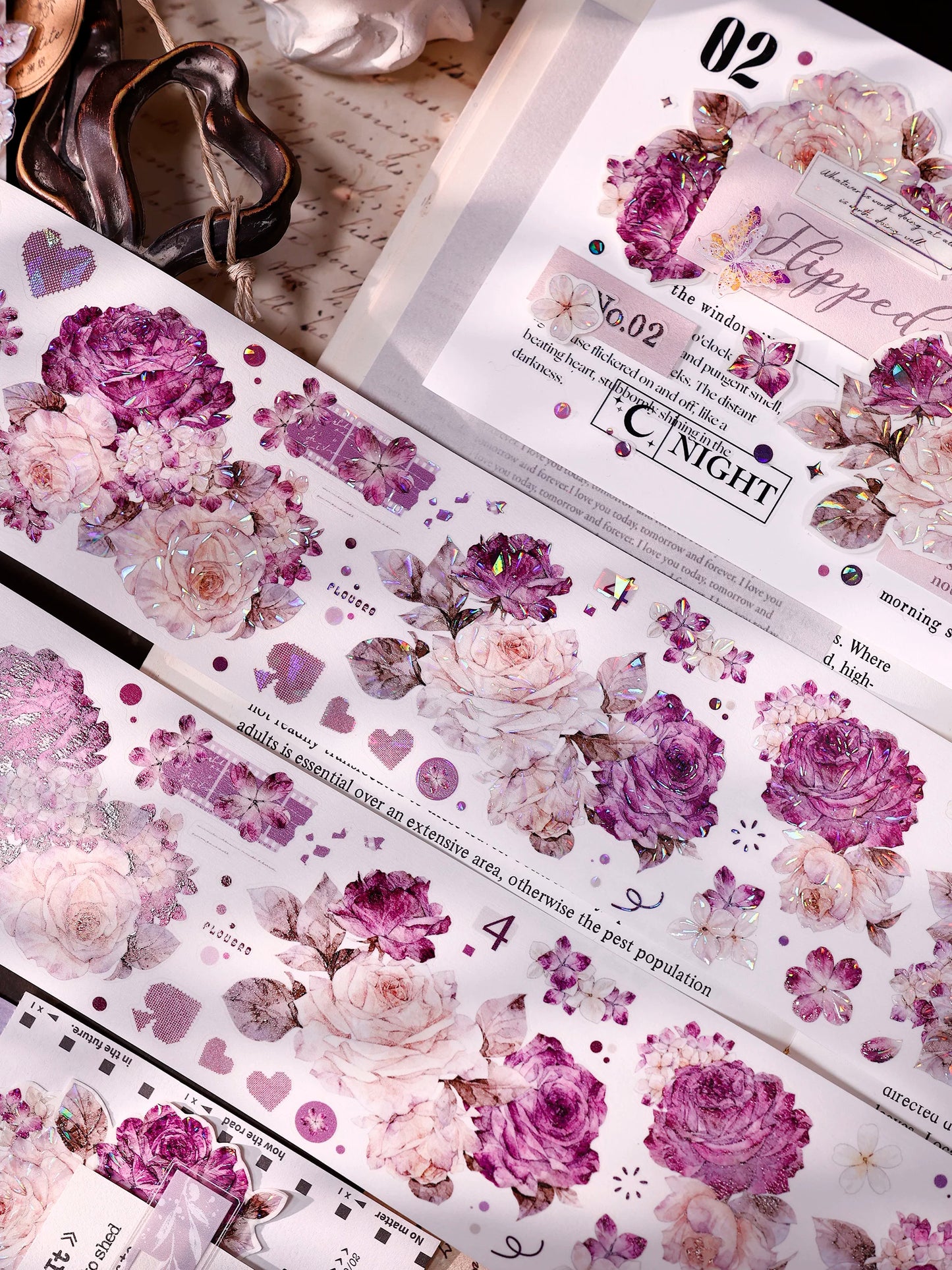 XiaoBaiJia【Zimo Fangxu】Pre-cut Rose Flowers Orginal Design Washi Pet Tape Light Retro Stickers