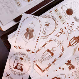 XiaoBaiJia Salt Series【Caramel Collection】Pre-cut Orginal Design Vintage Small Decorative Frame Washi/Pet Tape Light Retro Stickers