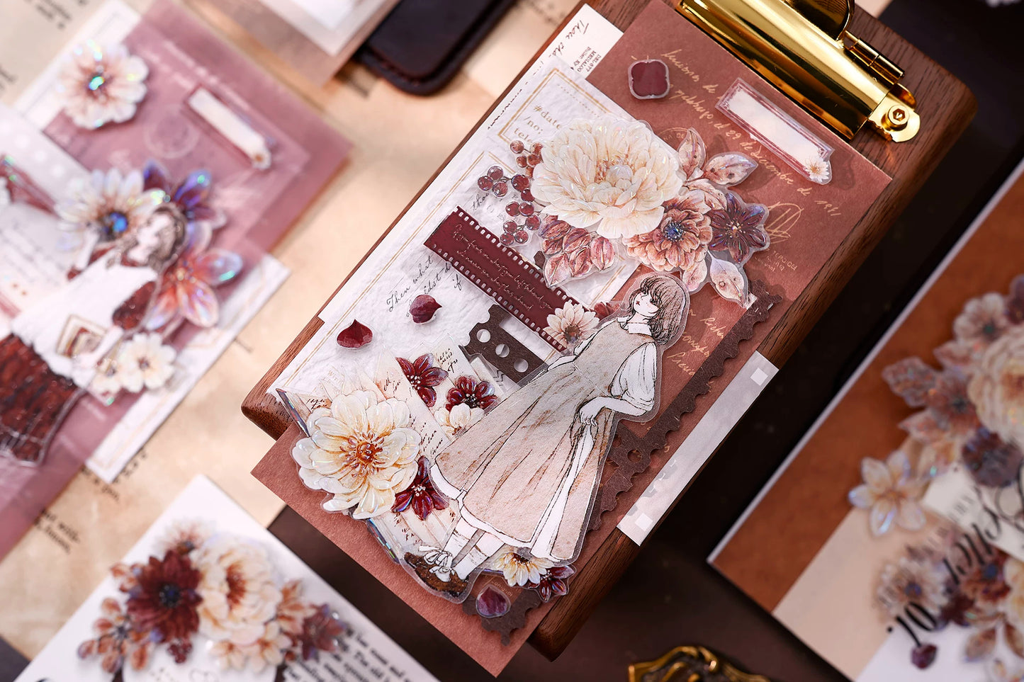 XiaoBaiJia Salt Series【Poetic Girl】Pre-cut Orginal Design Washi Pet Tape Light Retro Stickers