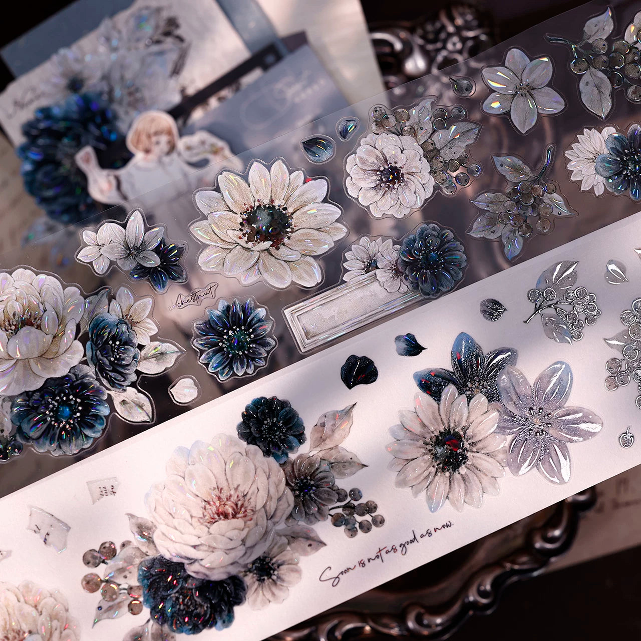 XiaoBaiJia【Old Color Floral Traces】Pre-cut Floral Orginal Design Taiwan Washi Pet Tape Light Retro Stickers