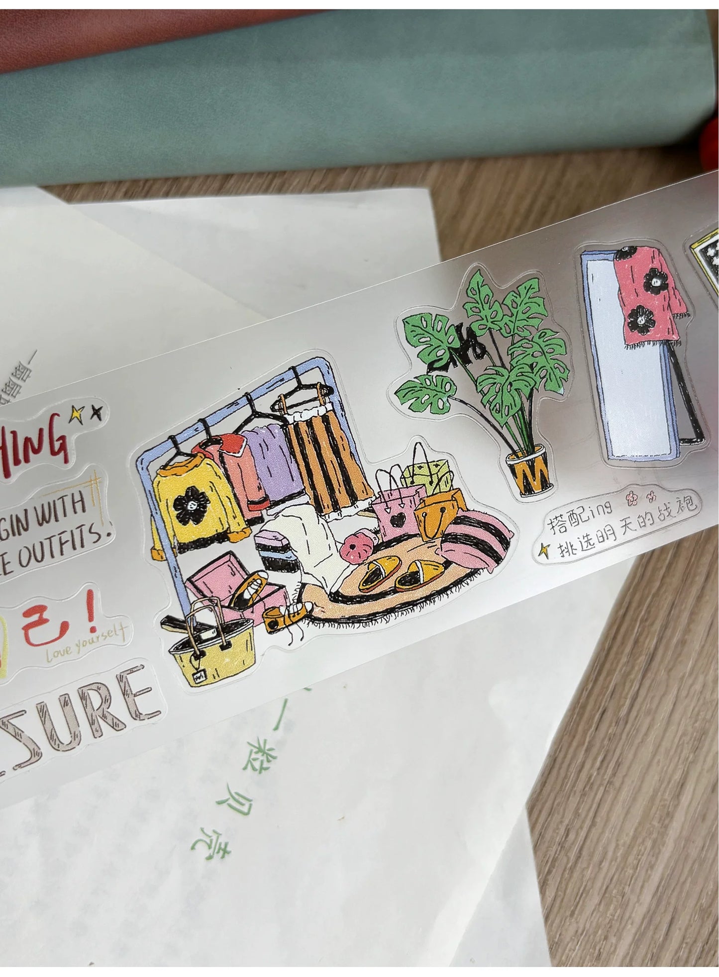 ZiYuanSu【Gentle Daily Routine】Text Background Scene Pre-cut Washi PET Tape