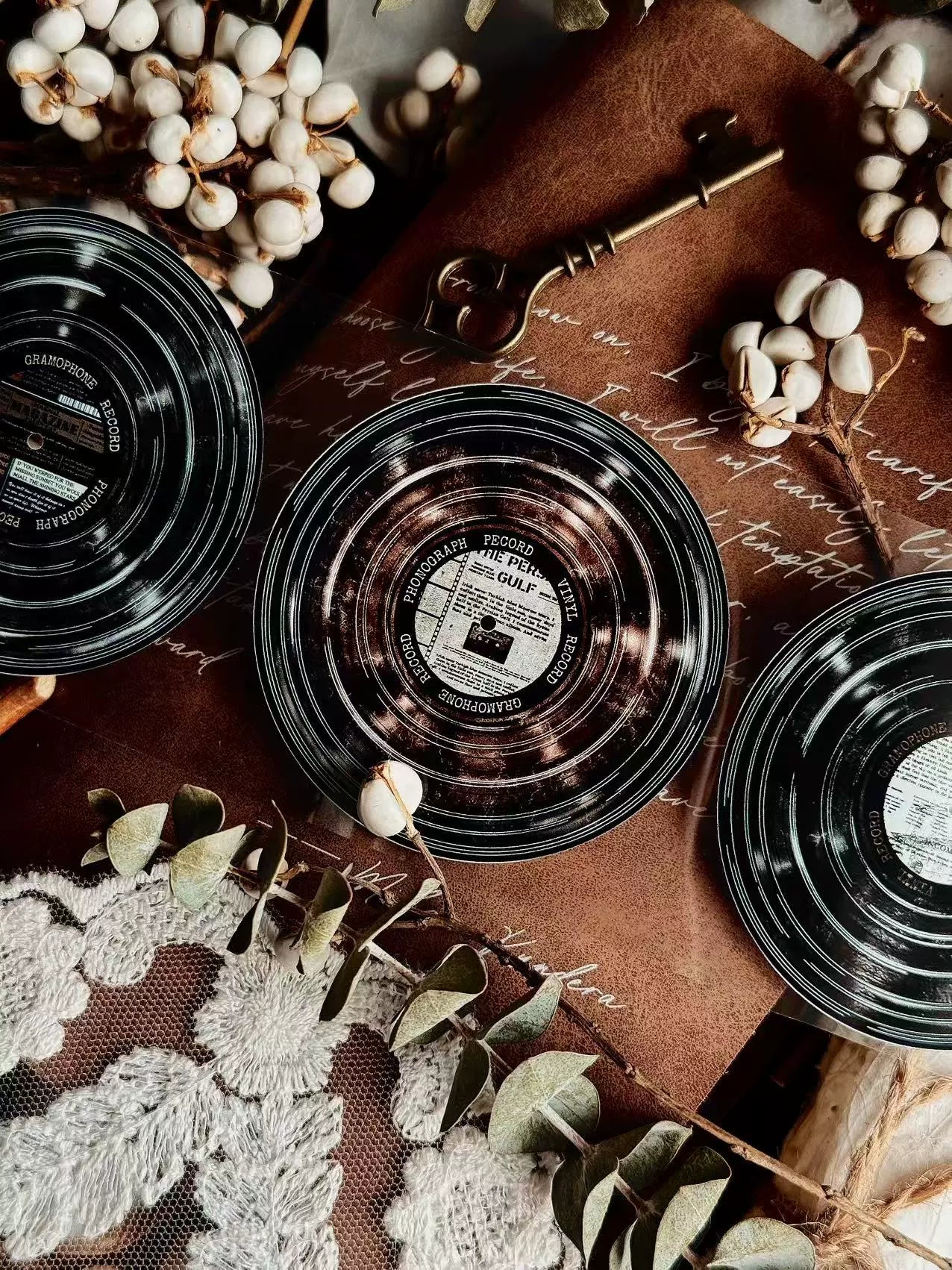 Linlanxi【Record 】 Original Retro Vintage Black Vinyl Record Background Washi/Pet Tape