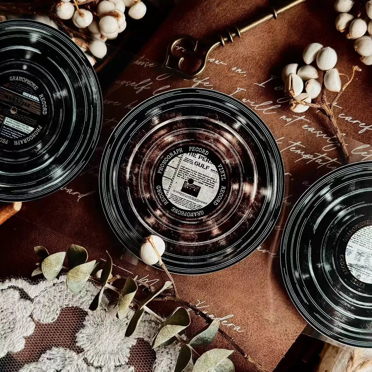 Linlanxi【Record 】 Original Retro Vintage Black Vinyl Record Background Washi/Pet Tape