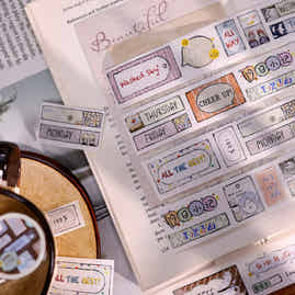 XiaoBaiJia Salt Series【Many Signs】Pre-cut Orginal Design Handwritten Chinese and English Word Borders Washi/Pet Tape Light Retro Stickers