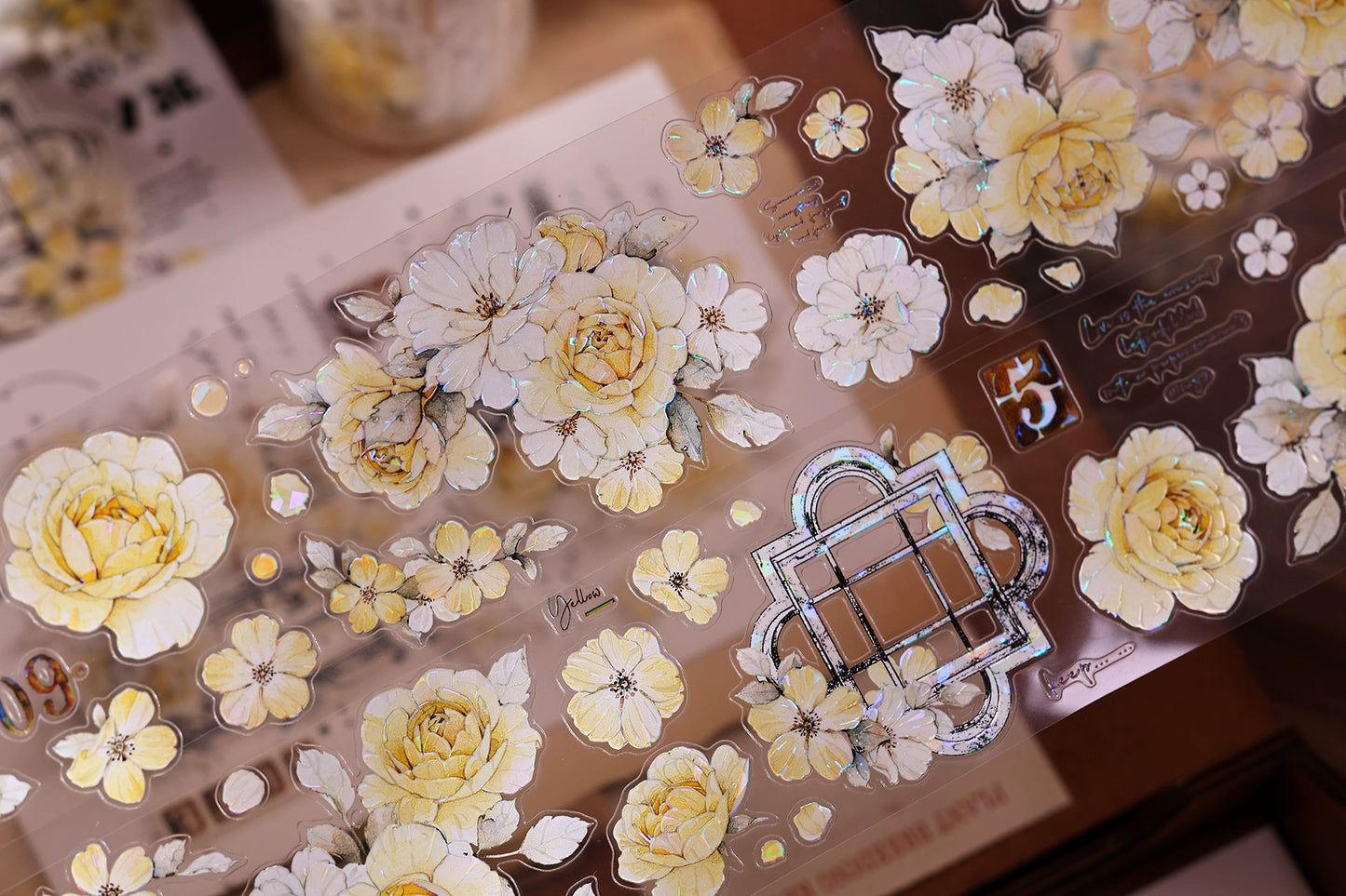 XiaoBaiJia【Yellow Rose】Light Retro Orginal Design Washi Pet Tape Landscape Stickers