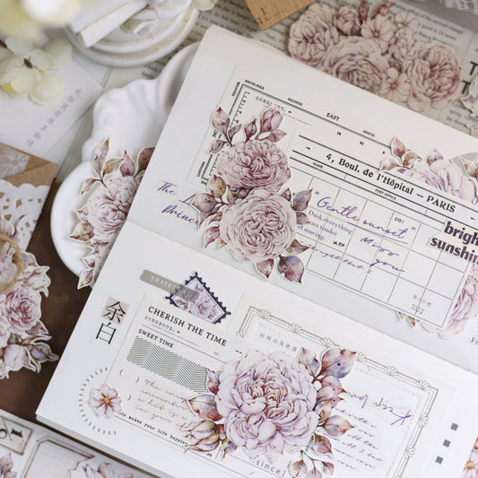 XiaoBaiJia【It's A Flower】Light Retro Orginal Design Washi Pet Austin Rose Floral Tape Light Retro Landscaping Stickers