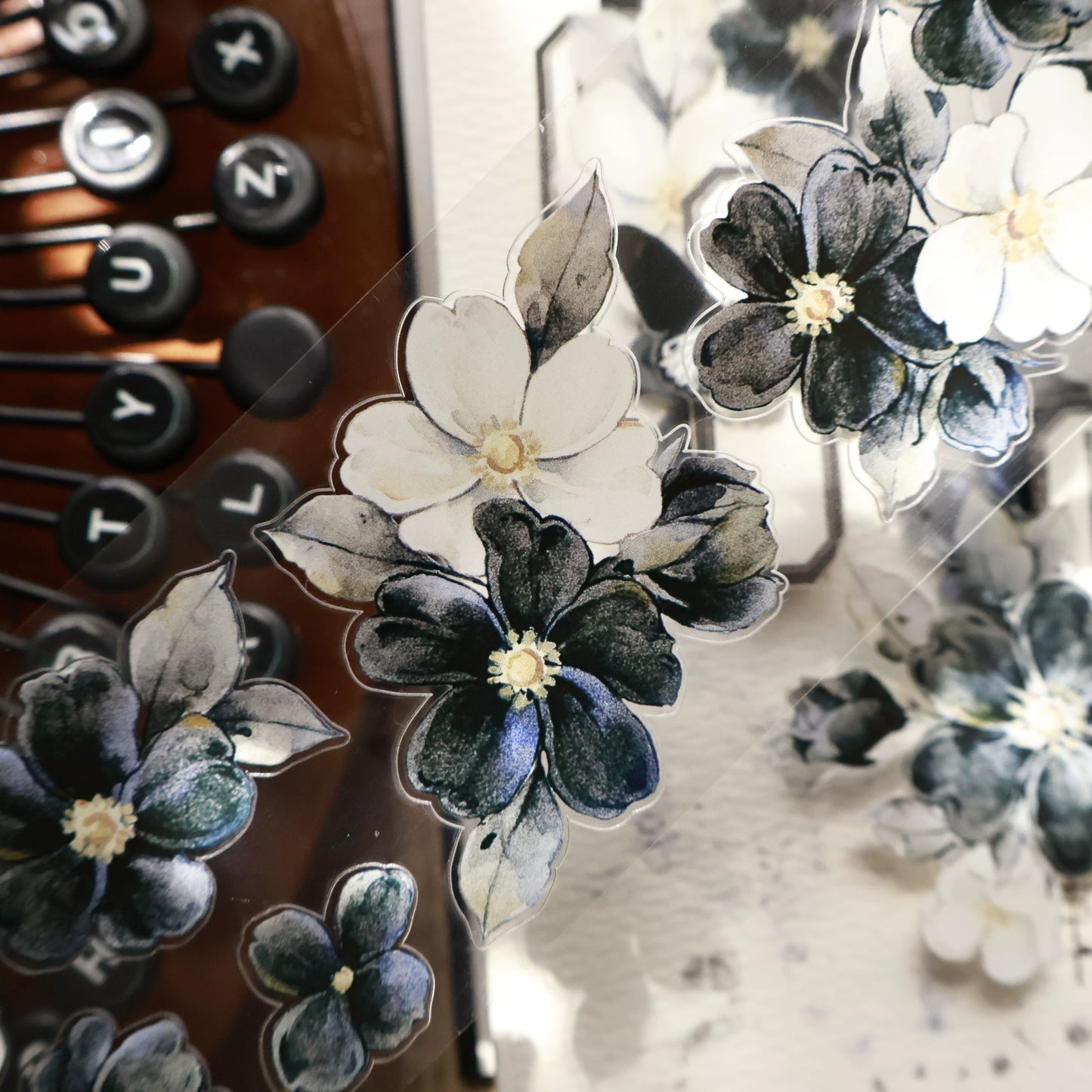 YiEr Vol15【Black and White Narrative Language】Orginal Design Pre-cut Washi/Pet Floral Tape Light Retro Landscaping Stickers