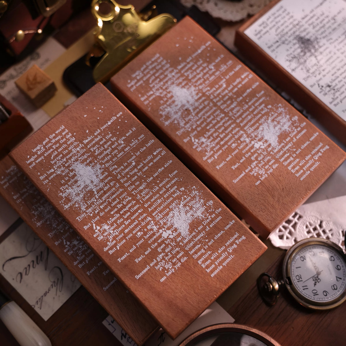 YiEr Vol18【Background English Stamp】Imported Maple Orange Rubber and Maple Wood Stamp