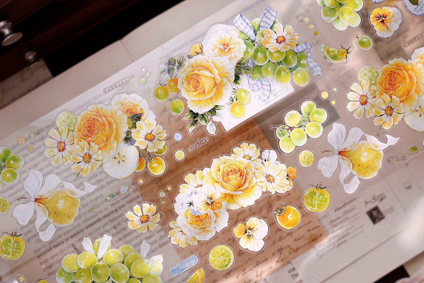 XiaoBaiJia【Green Grape Vine】Pre-cut Floral Orginal Design Washi Pet Tape Light Retro Stickers