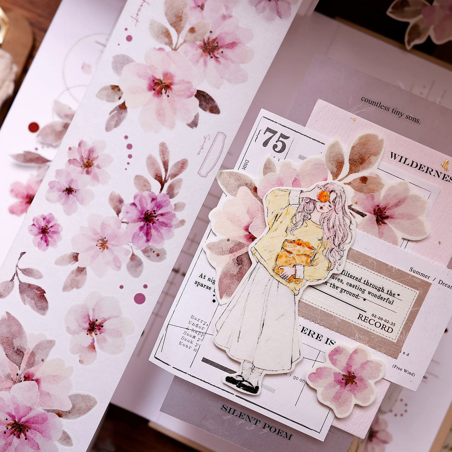 XiaoBaiJia Salt Series【Pink Mist Letter Paper】Pre-cut Orginal Design Washi/Pet Tape Light Retro Stickers