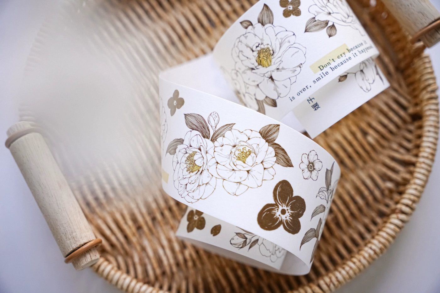 YuanZi Vol7【Misty White Camellia】Orginal Design Washi/Pet Tape Light Retro Flowers Stickers,for Scrapbook Supplies,Scrapbook Tape Stickers,Junk Journal Supplies