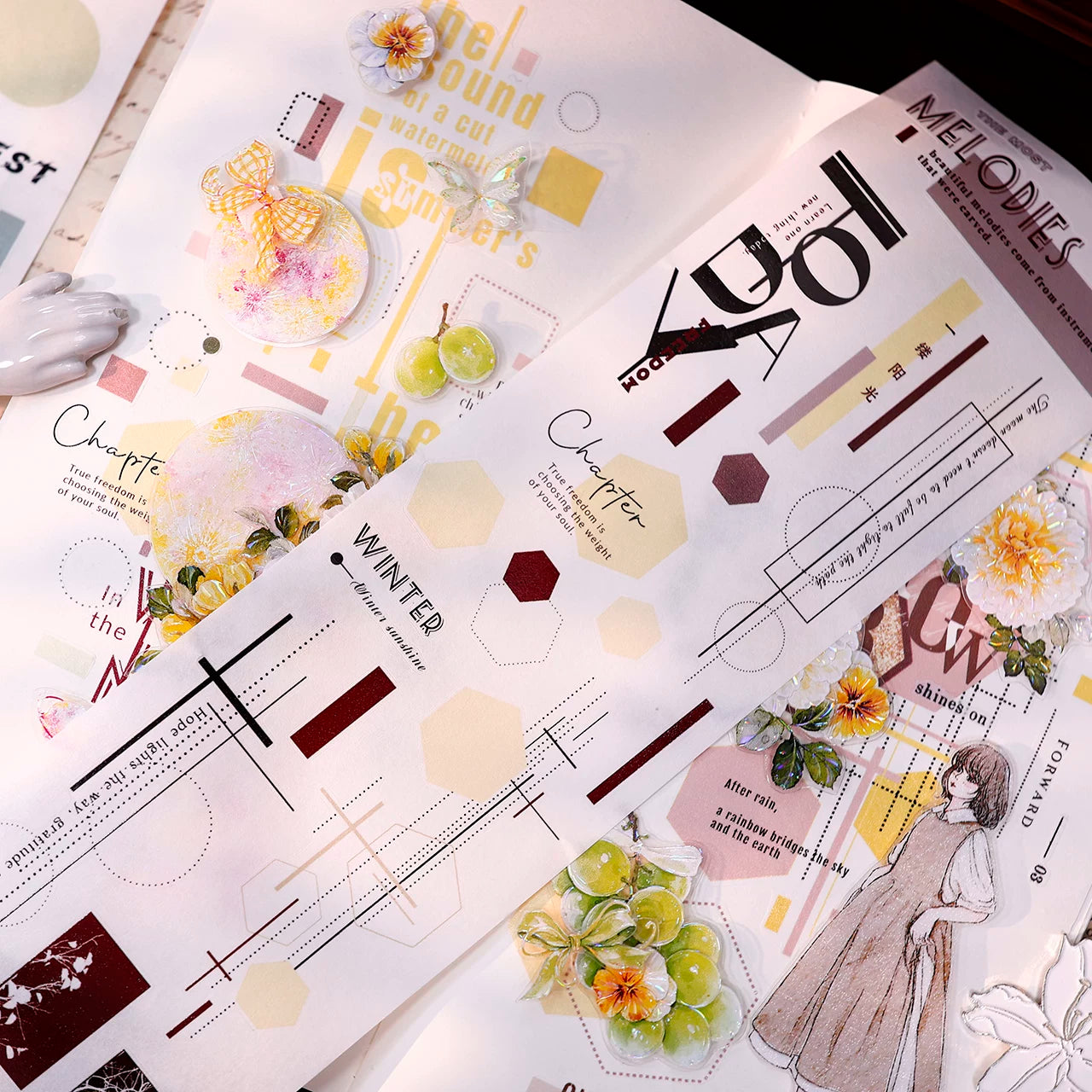 XiaoBaiJia【Geometric Set】Pre-cut Text Line Base Orginal Design Washi Pet Tape Light Retro Stickers