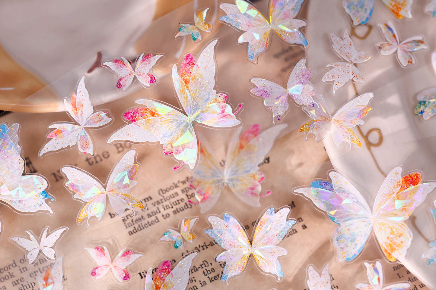 XiaoBaiJia【Liuli Butterfly Dance】Pre-cut Orginal Design Washi Pet Tape Light Retro Stickers