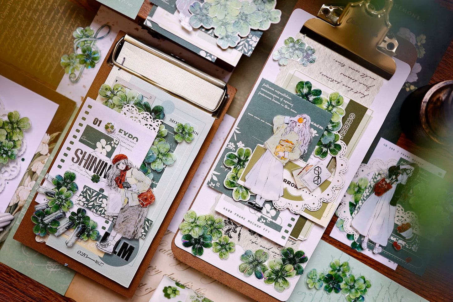 XiaoBaiJia【four-leaf clover】Orginal Design Kiss-cut Washi/Pet Floral Tape Light Retro Landscaping Stickers