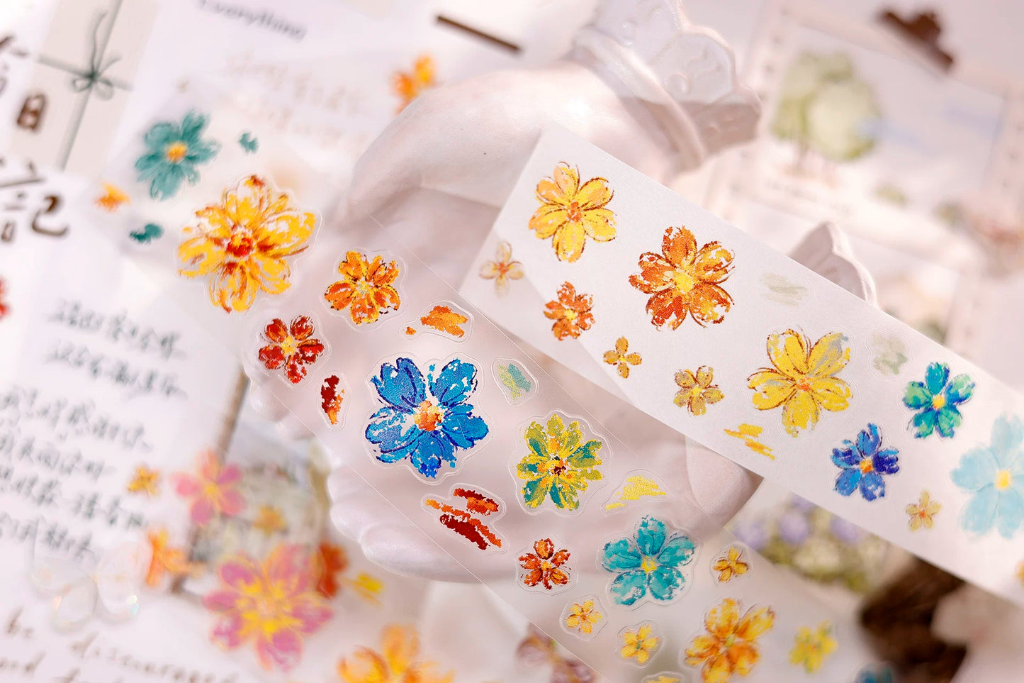 XiaoBaiJia Salt Series【Shallow Salt Flower Town】Pre-cut Orginal Design Flora Washi/Pet Tape Light Retro Stickers