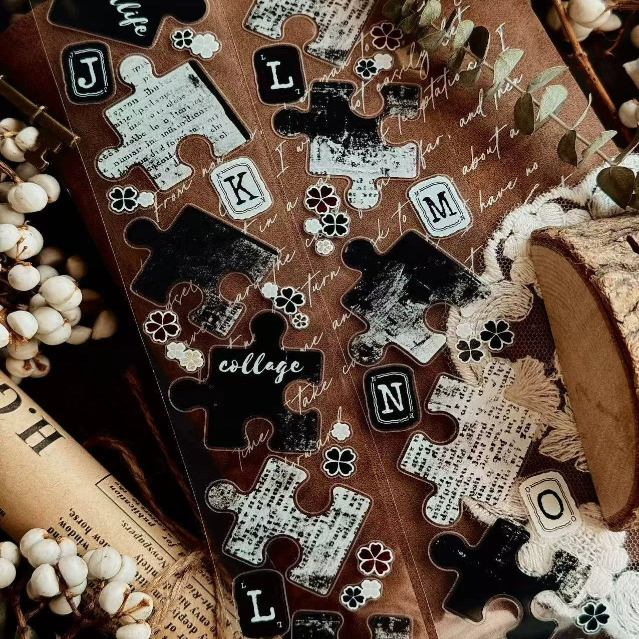 Linlanxi 【Puzzle Painting】Original  Pre-cut Washi/Pet Tape,New Fashion Retro Wider English Counted Tape