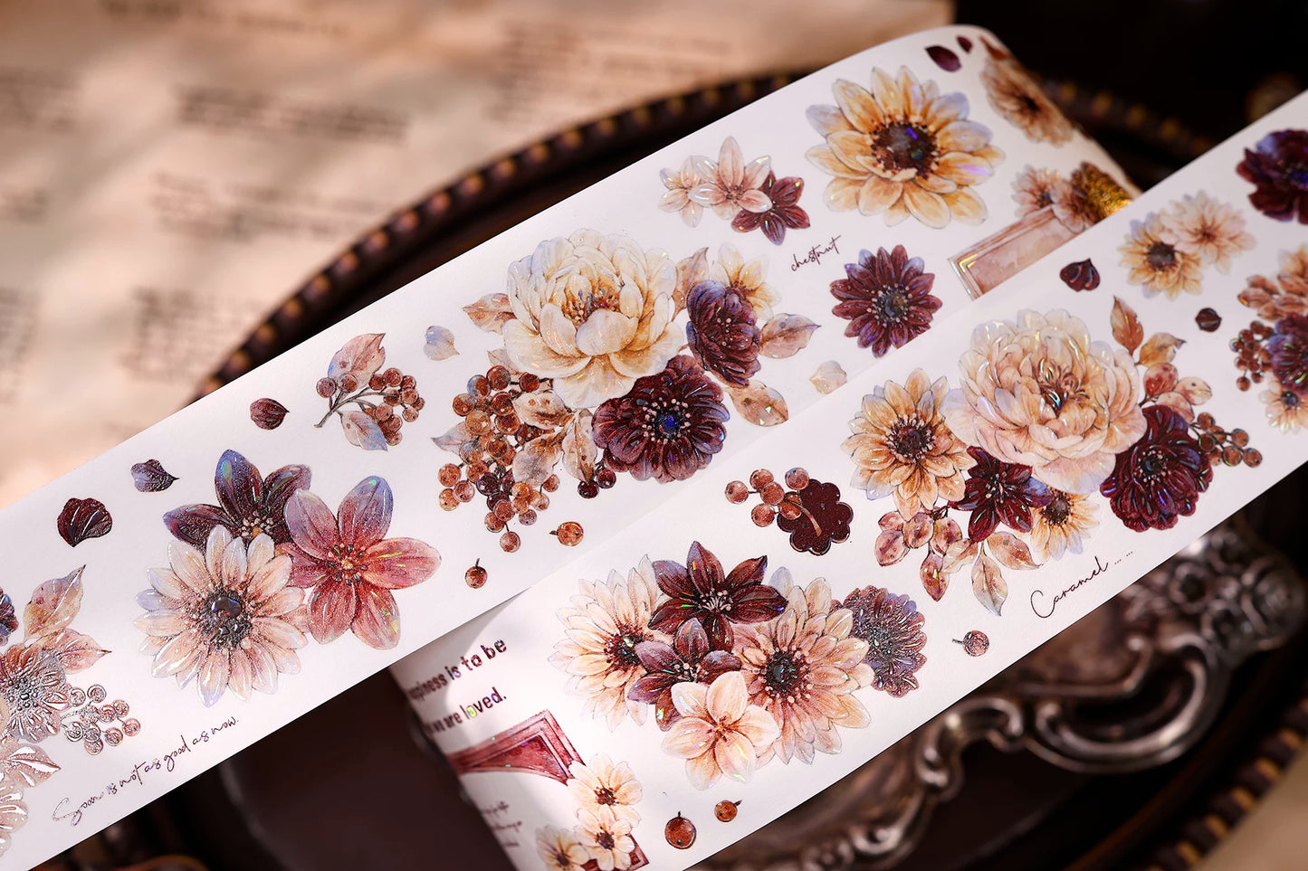 XiaoBaiJia【Peony Shadow Flower Description】Pre-cut Floral Orginal Design Washi Pet Tape Light Retro Stickers