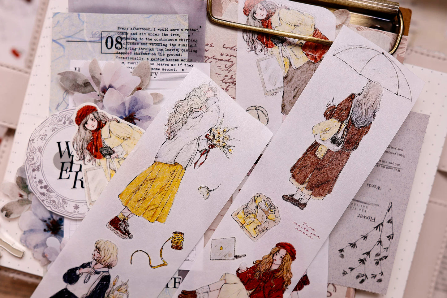 XiaoBaiJia Salt Series【Maiden Among the Flowers】Pre-cut Orginal Design Washi/Pet Tape Light Retro Stickers