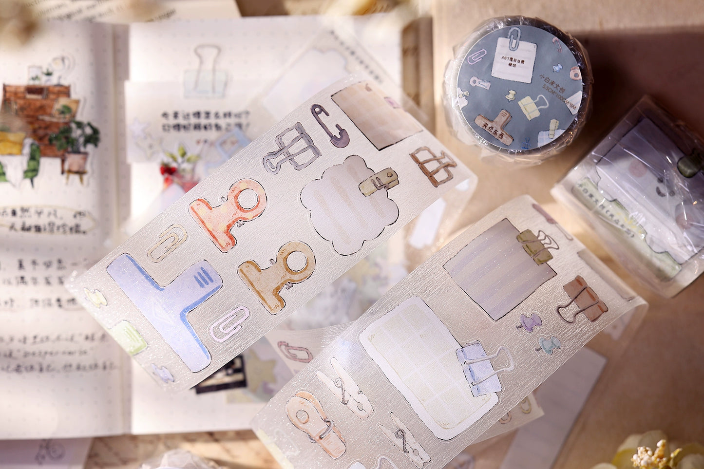 XiaoBaiJia Minimalist Style【Pinch Something】Clips Orginal Design Washi Pet Tape Landscape Stickers