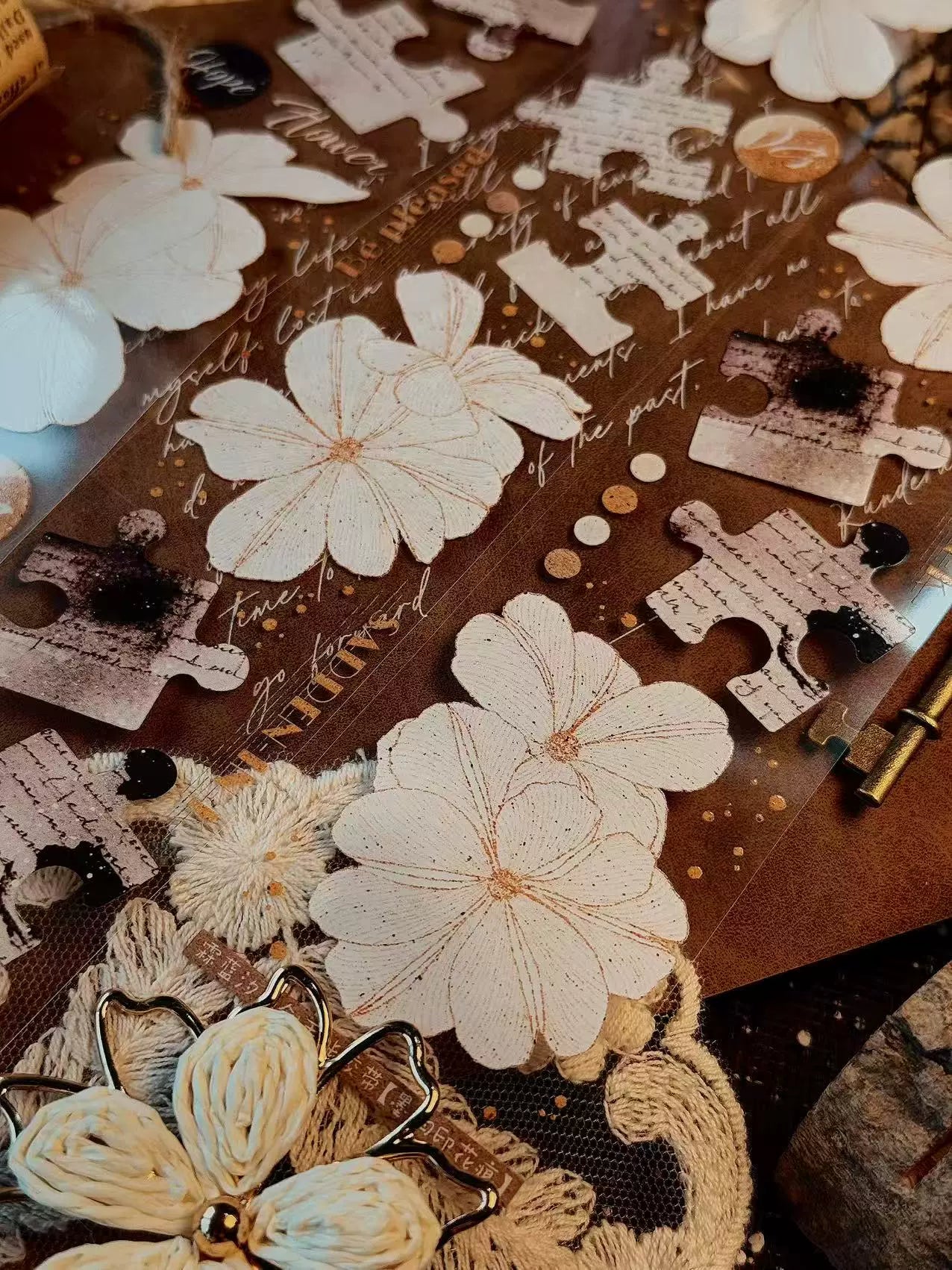 Linlanxi 【Ink Rhyme Printing Traces】Original New Product Retro Flower Puzzle Washi/Pet Tape