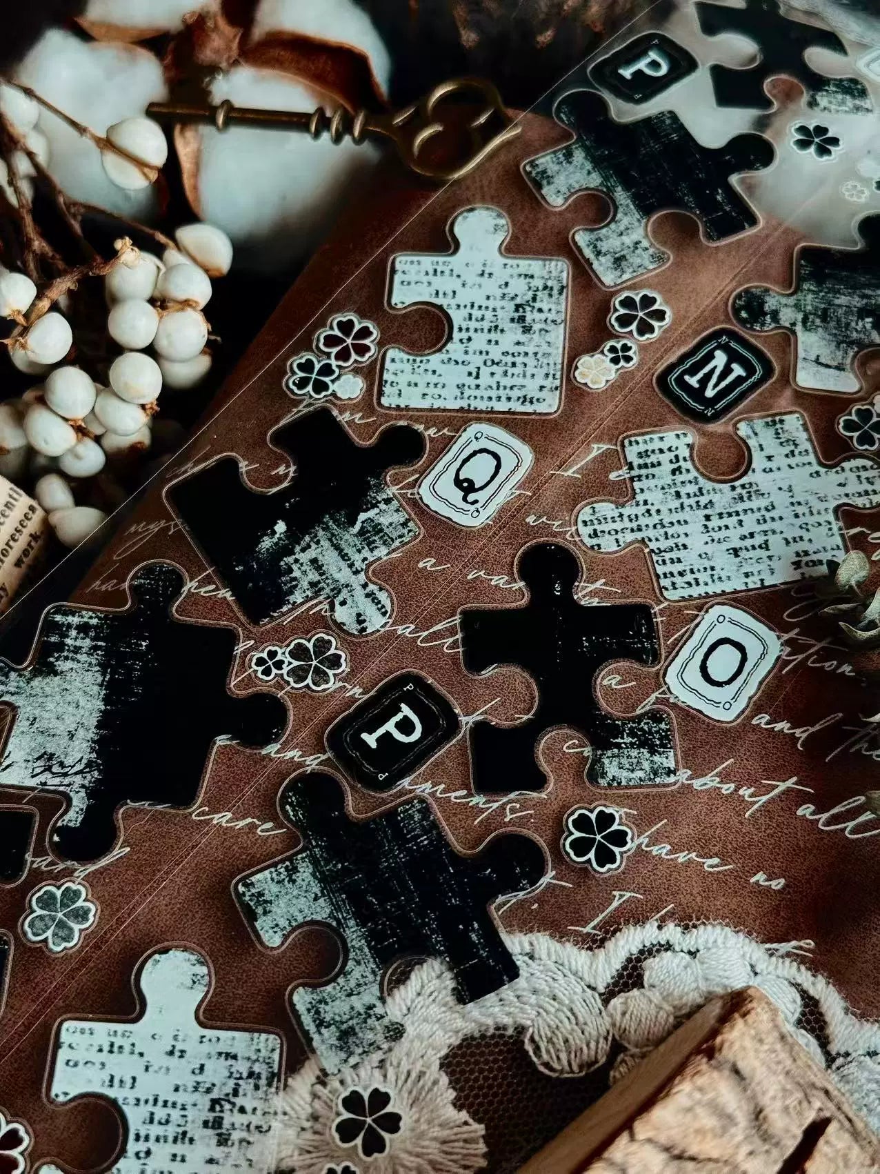 Linlanxi 【Puzzle Painting】Original  Pre-cut Washi/Pet Tape,New Fashion Retro Wider English Counted Tape