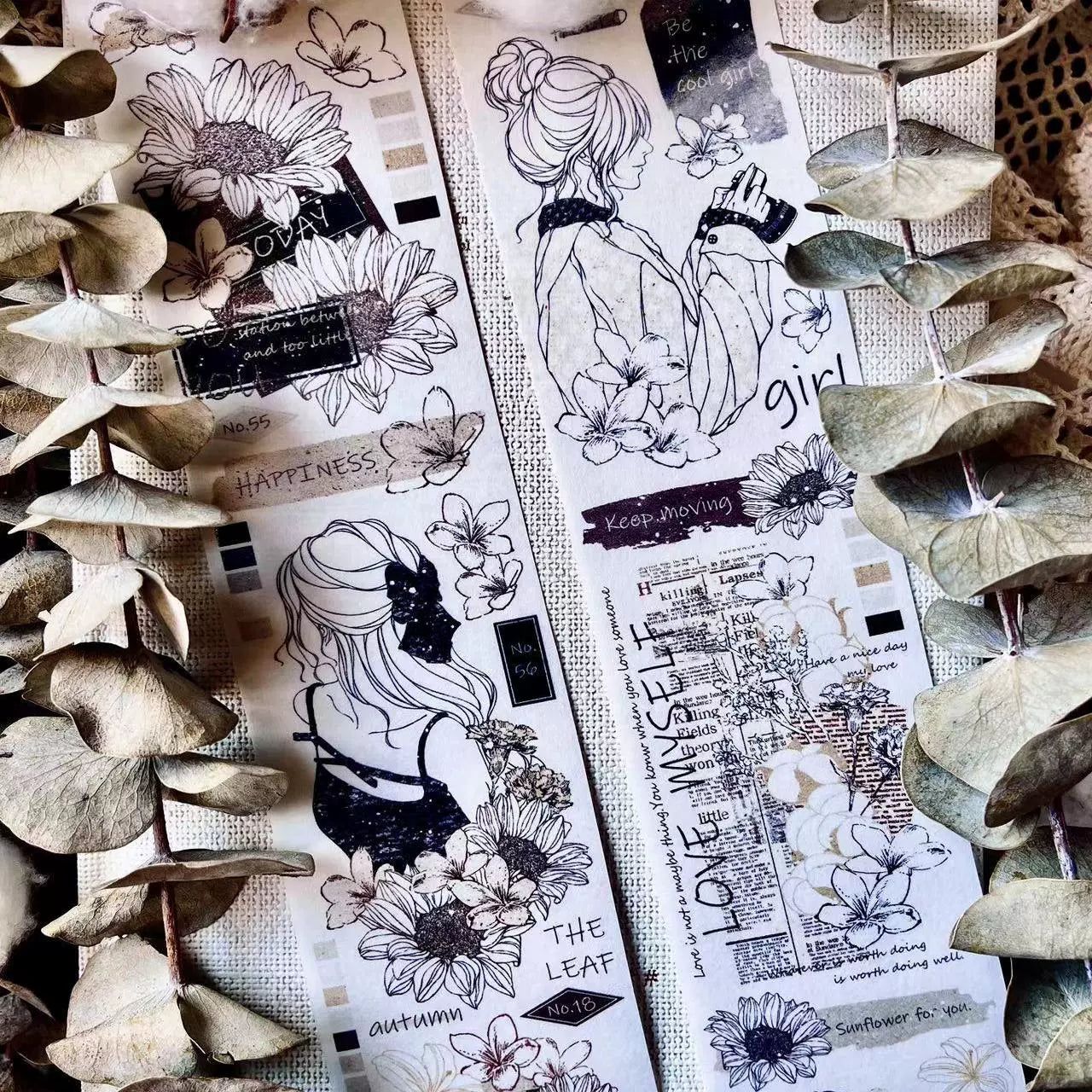 Linlanxi【Girl】Original Design New Product  Washi/Pet Tape Light Retro Character Style Long Loop Full Roll