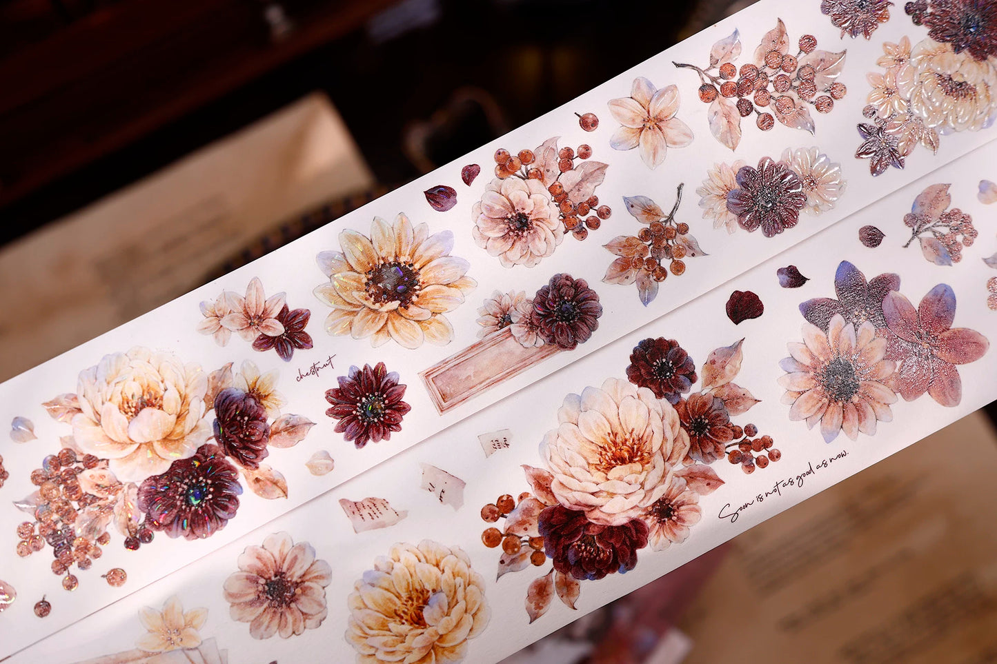 XiaoBaiJia【Peony Shadow Flower Description】Pre-cut Floral Orginal Design Washi Pet Tape Light Retro Stickers