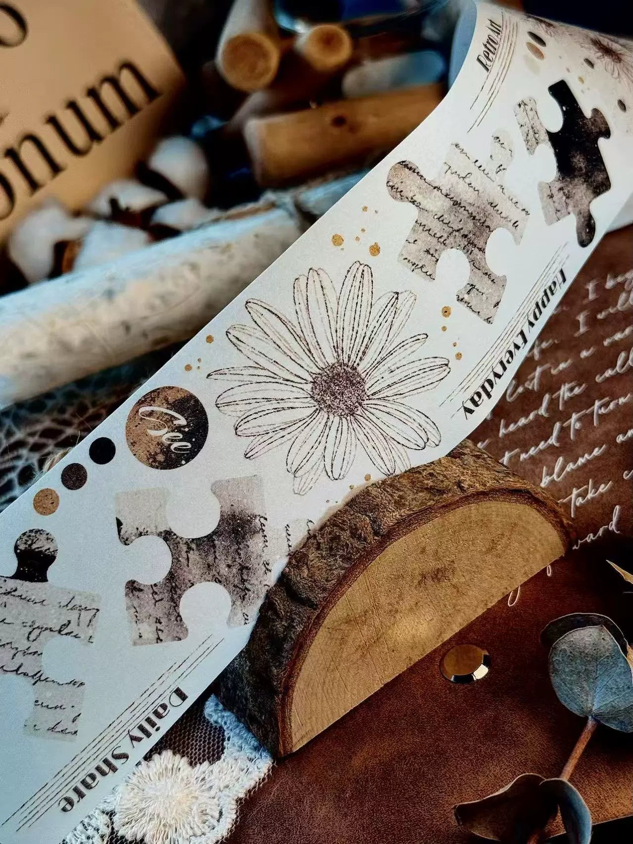 Linlanxi 【Ink Rhyme Printing Traces】Original New Product Retro Flower Puzzle Washi/Pet Tape