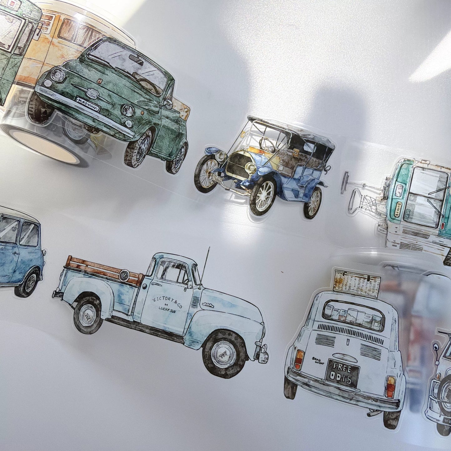 Kaixiaoxun Vol13【Car】 Pre-Cut Long Loop Washi/Matte PET Tape for Scrapbook Supplies,Junk Journal Supplies