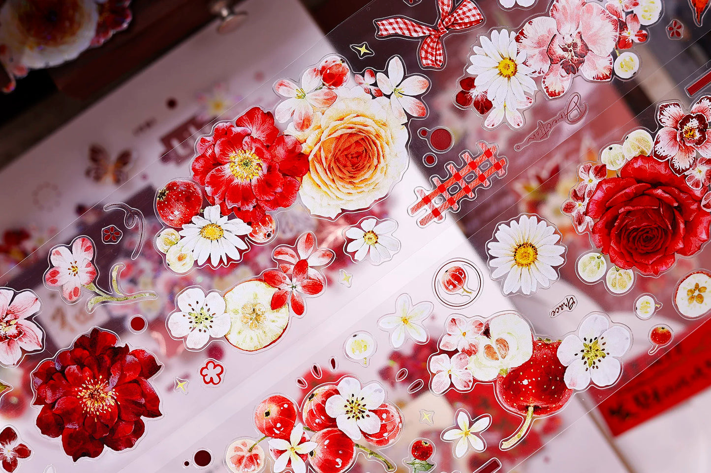 XiaoBaiJia Salt Series【Red Fruit Fragrance】Orginal Design Kiss-cut Washi/Pet Floral Tape Light Retro Landscaping Stickers