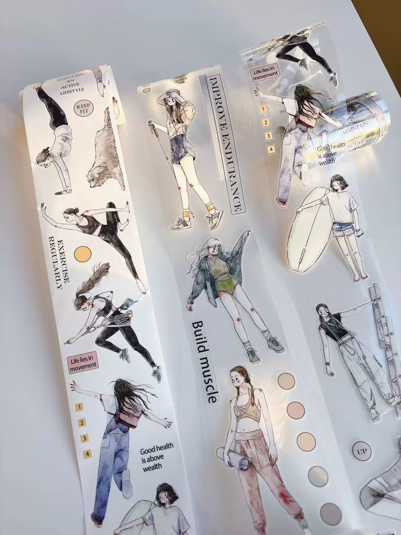 Kaixiaoxun Vol11【Keep Moving】 Pre-Cut Long Loop Washi/Matte PET Tape for Scrapbook Supplies,Junk Journal Supplies