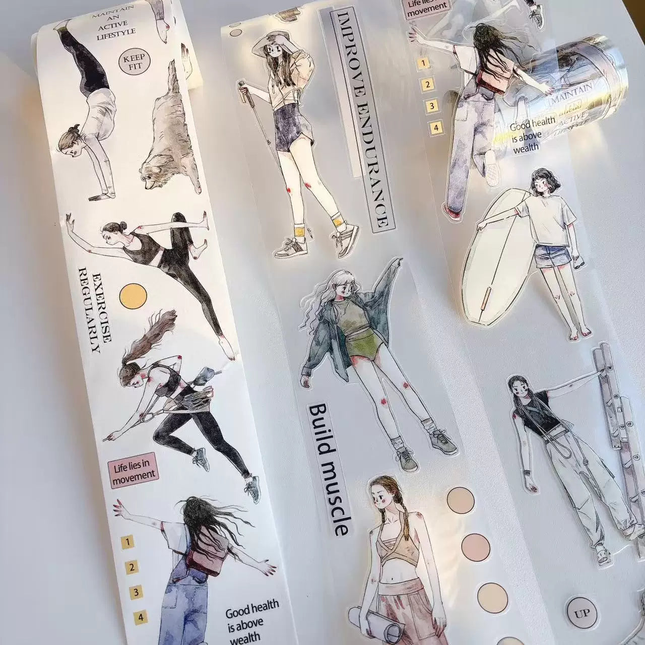 Kaixiaoxun Vol11【Keep Moving】 Pre-Cut Long Loop Washi/Matte PET Tape for Scrapbook Supplies,Junk Journal Supplies