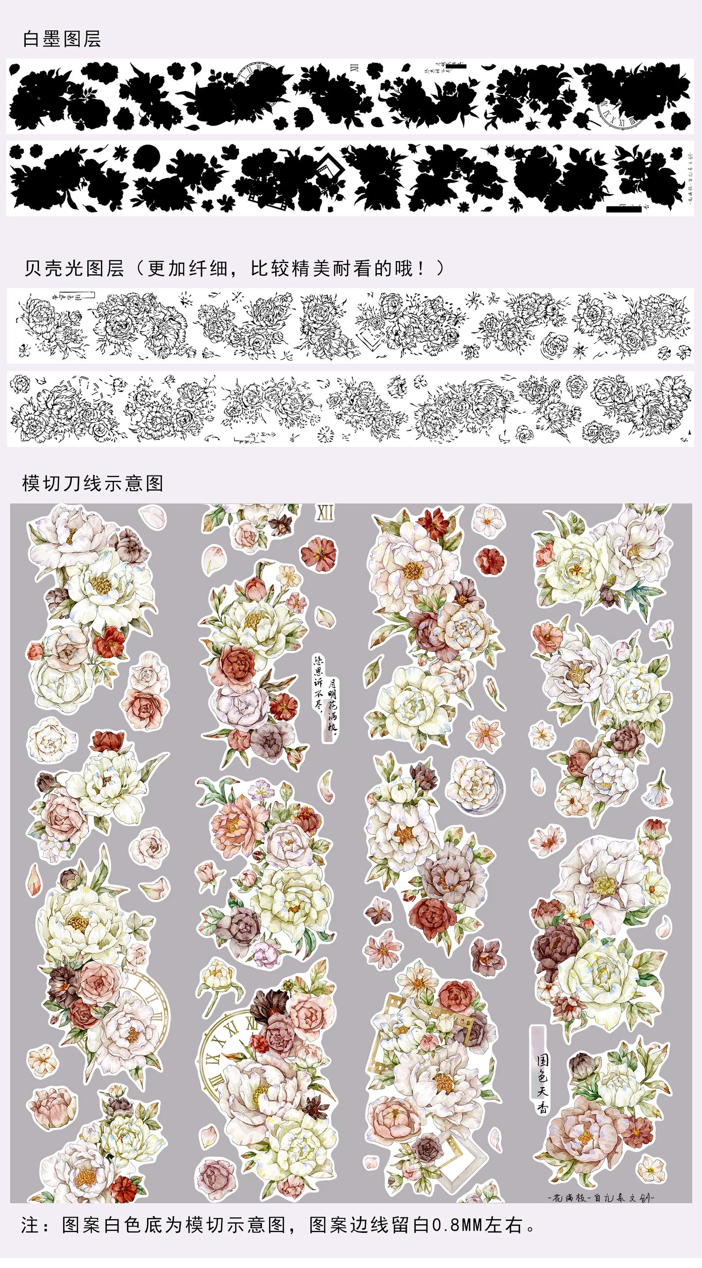 ZiYuanSu Vol15【Flowers Cover the Branches】Kiss-cut Floral Washi Tape and PET Stickers