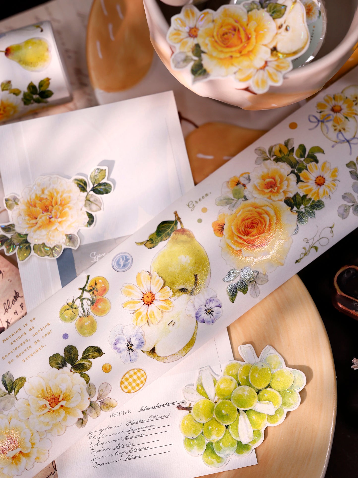 XiaoBaiJia【Green Grape Vine】Pre-cut Floral Orginal Design Washi Pet Tape Light Retro Stickers