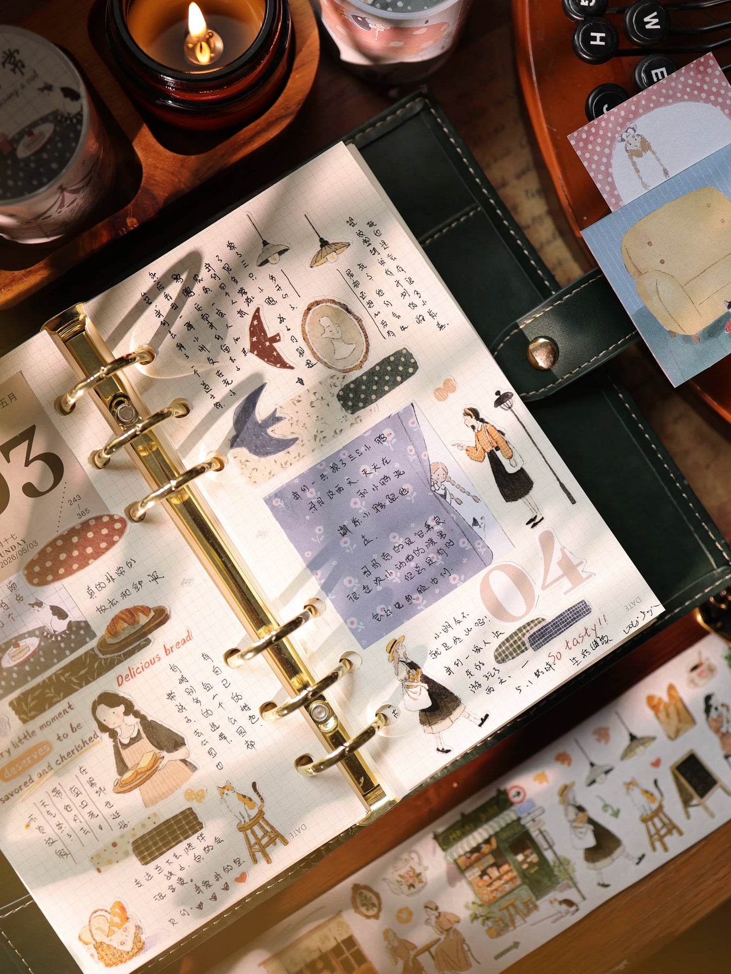 YiEr Vol17【Daily Life at the Bakery】Kiss-cut Light Retro Base Washi Tape and PET Stickers