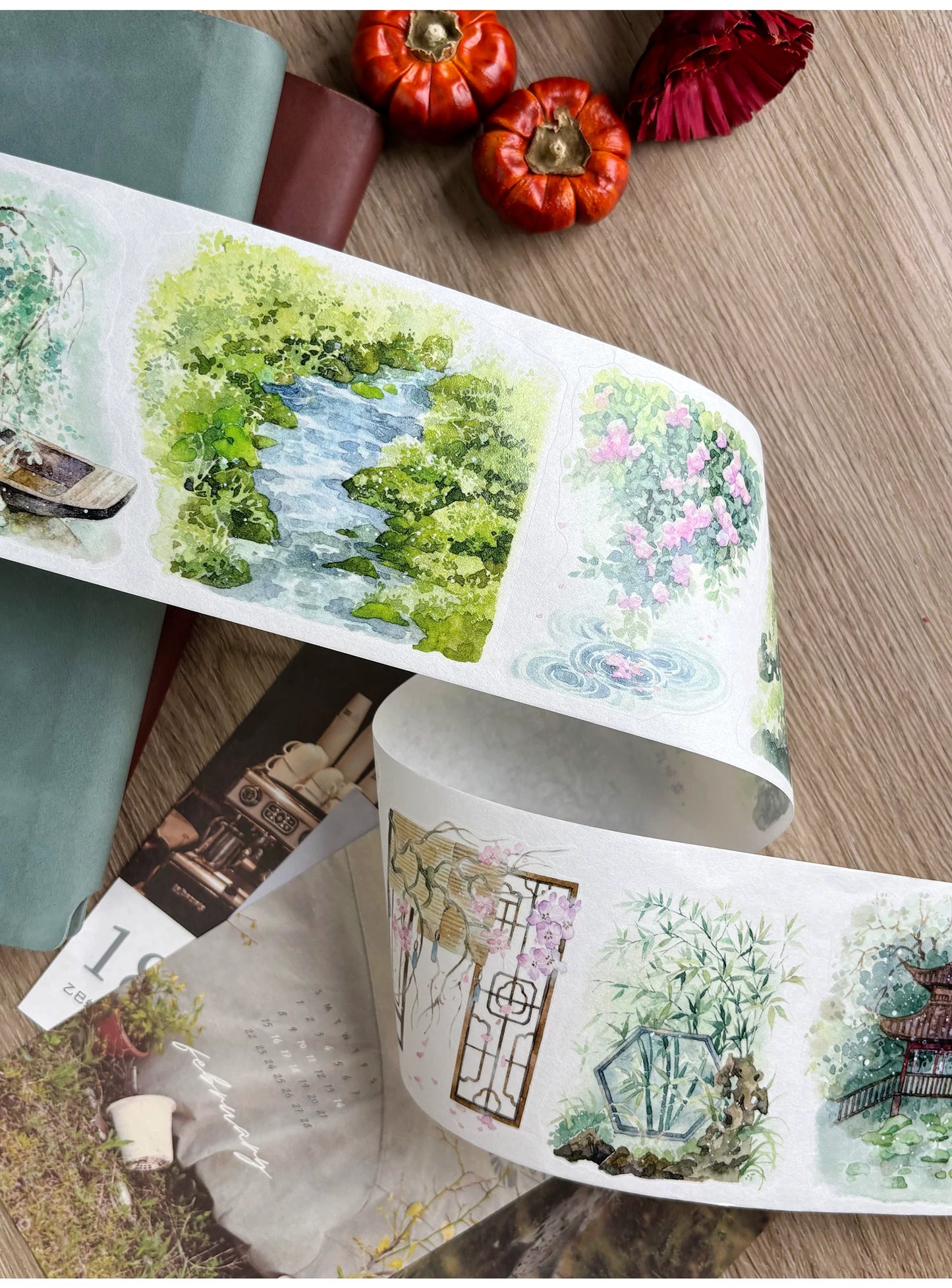 ZiYuanSu【Deep Courtyard】Retro Decorative Background Scene Pre-cut Washi PET Tape