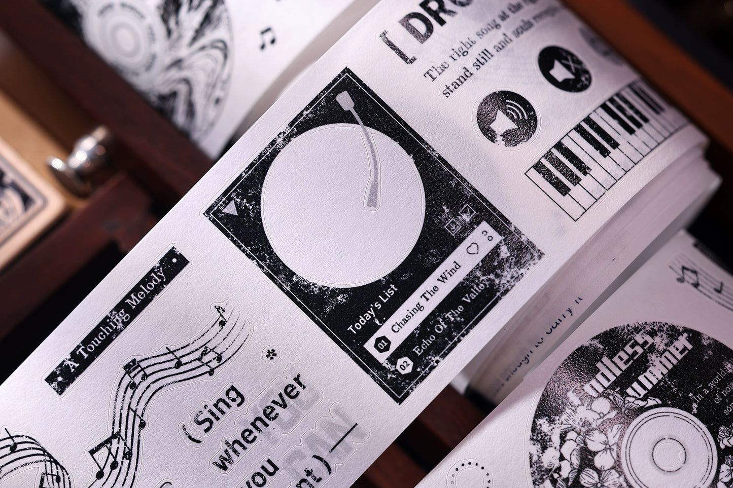 XiaoBaiJia【Echo】Light Retro Orginal Design Bordered Records Washi Pet Tape Landscape Stickers