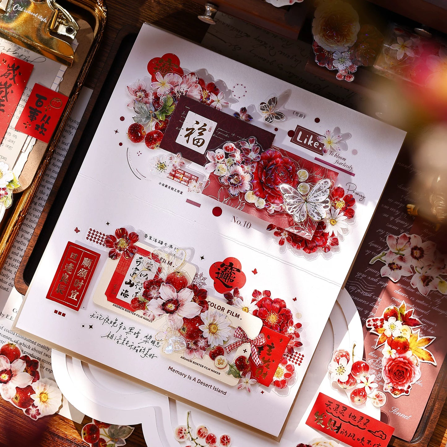 XiaoBaiJia Salt Series【Red Fruit Fragrance】Orginal Design Kiss-cut Washi/Pet Floral Tape Light Retro Landscaping Stickers