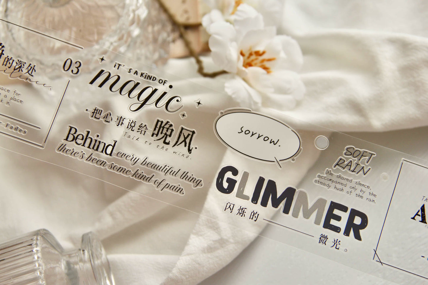 TianCheng-Vol7【Sea Salt Fragments】English Text Washi PET Tape,for Scrapbook Supplies,Scrapbook Tape Stickers,Junk Journal Supplies