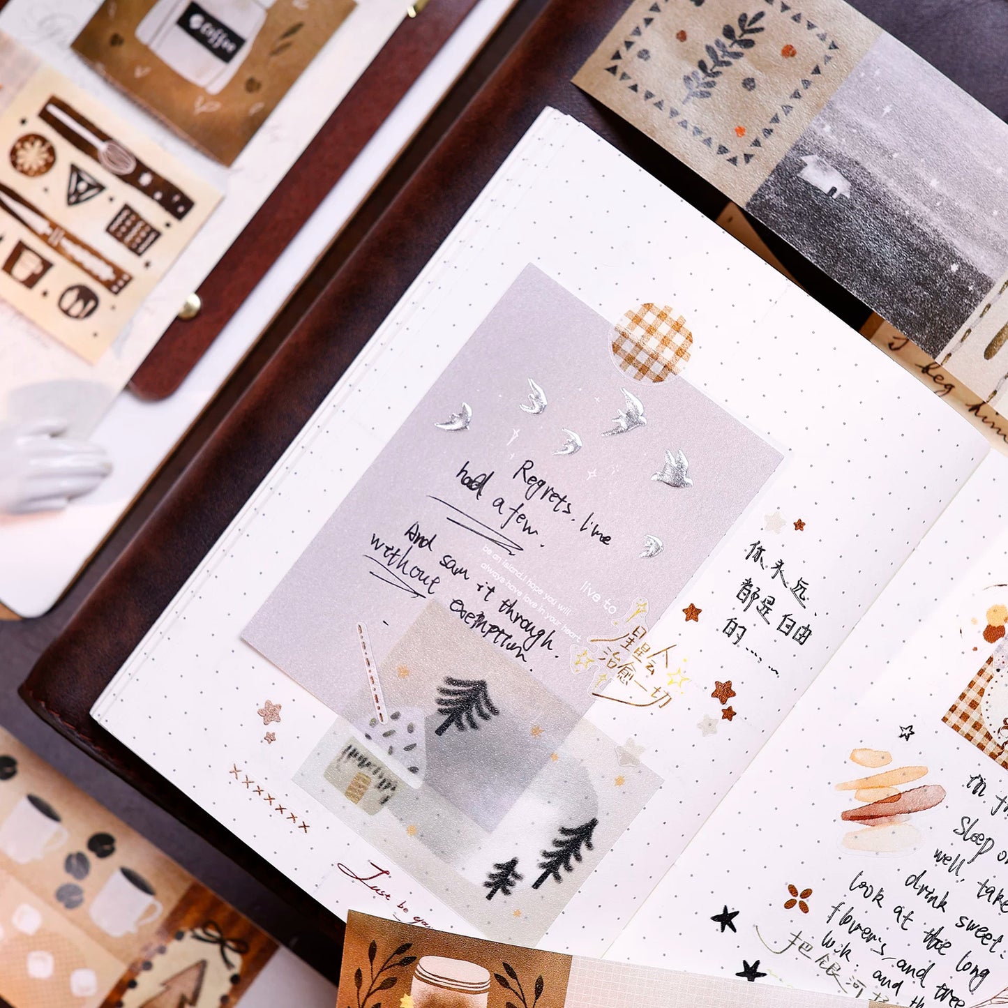 XiaoBaiJia Salt Series【Caffeine-Related Code Words】Pre-cut Orginal Design Vintage Coffee Washi/Pet Tape Light Retro Stickers