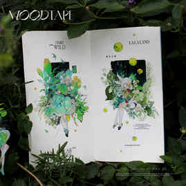 Moodtape【At Dusk in Spring and Green Mountains】Original Character Elf Design Washi/Pet Tape Stickers,for Scrapbook Supplies,Scrapbook Tape Stickers,Junk Journal Suppliesmoodtape
