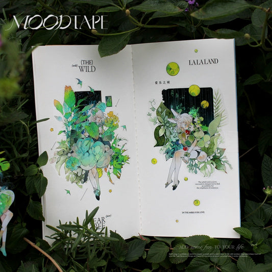 Moodtape【At Dusk in Spring and Green Mountains】Original Character Elf Design Washi/Pet Tape Stickers,for Scrapbook Supplies,Scrapbook Tape Stickers,Junk Journal Suppliesmoodtape