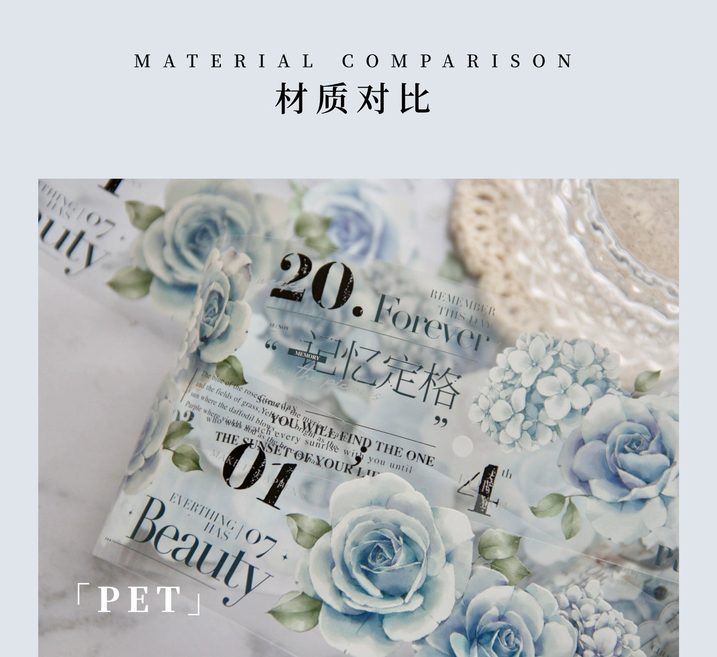 TianCheng-Vol3【Old Dream in the Garden】Floral  and Text Washi/PET Tape,for Scrapbook Supplies,Scrapbook Tape Stickers,Junk Journal Supplies