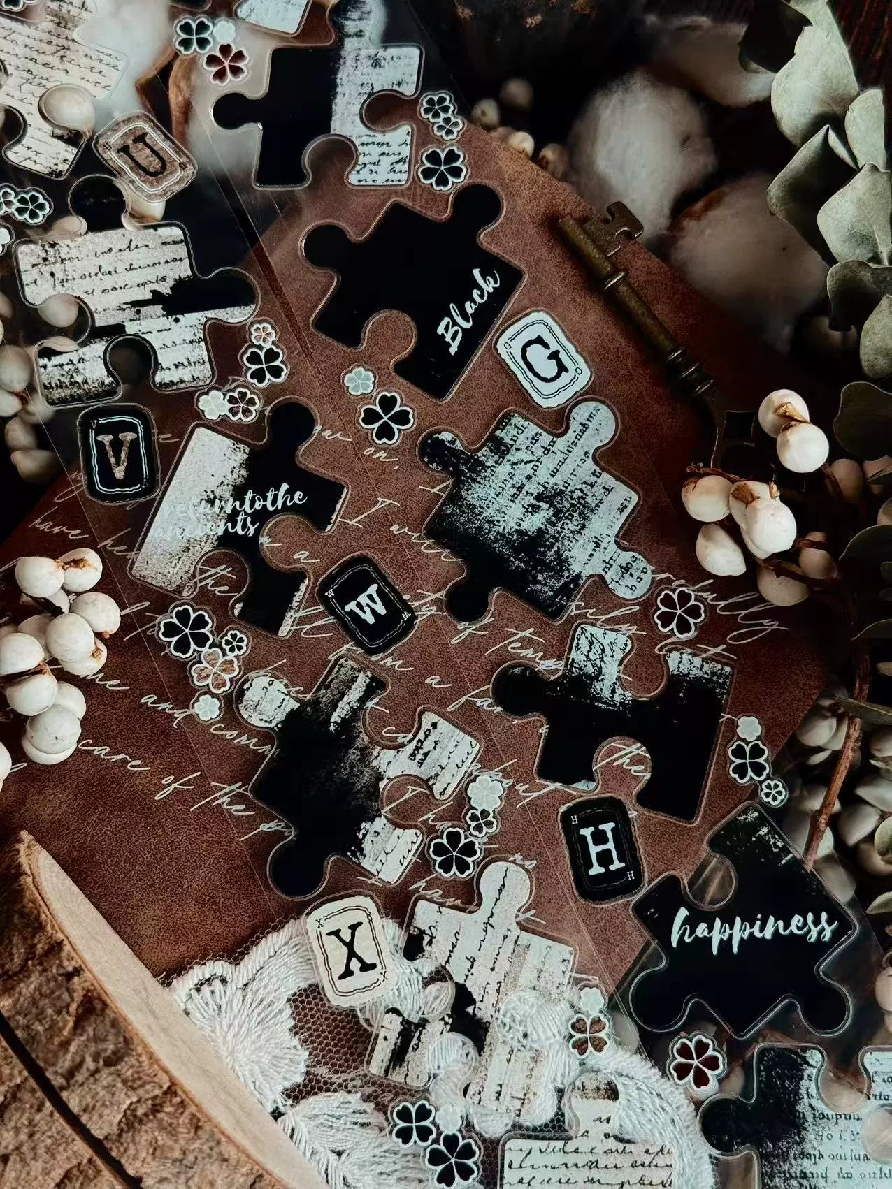 Linlanxi 【Puzzle Painting】Original  Pre-cut Washi/Pet Tape,New Fashion Retro Wider English Counted Tape